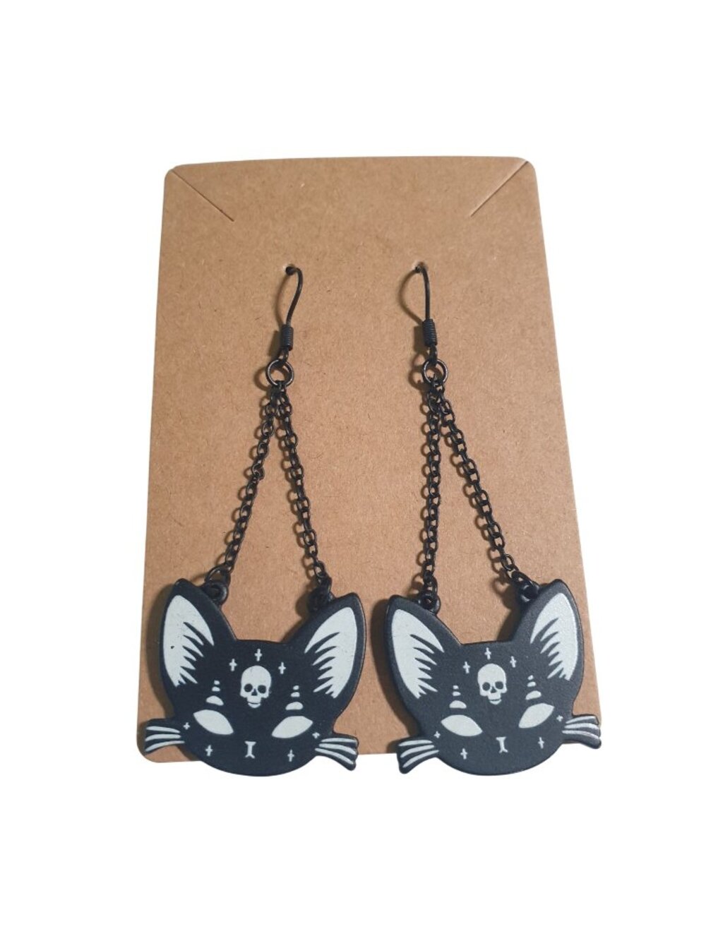 Black Cat Dangle Earrings Skulls Goth Core White Halloween Jewelry Metal Gift